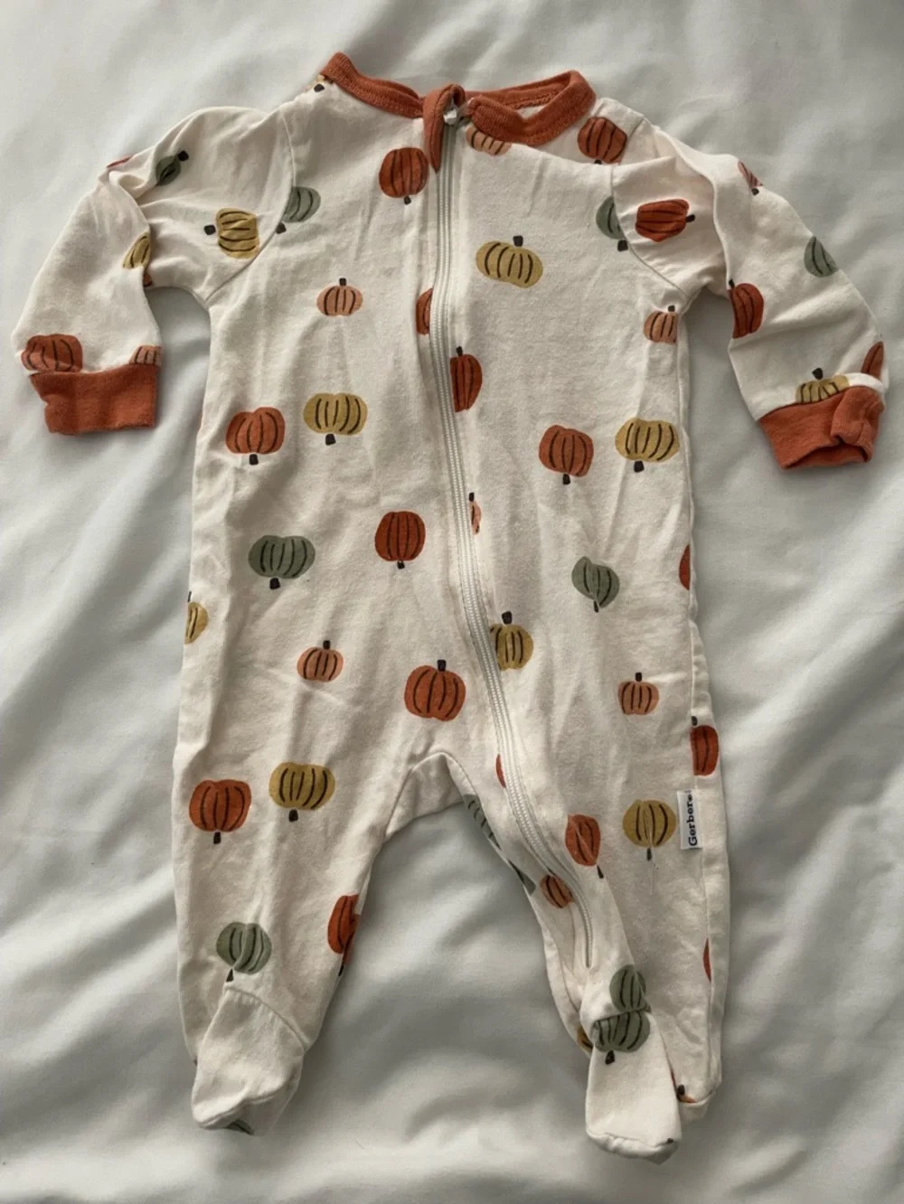 Gerber Newborn Cotton Sleep Footies Zip Pajamas Fall Pumpkins Unisex